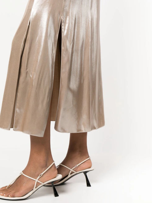 laminated-twill midi skirt